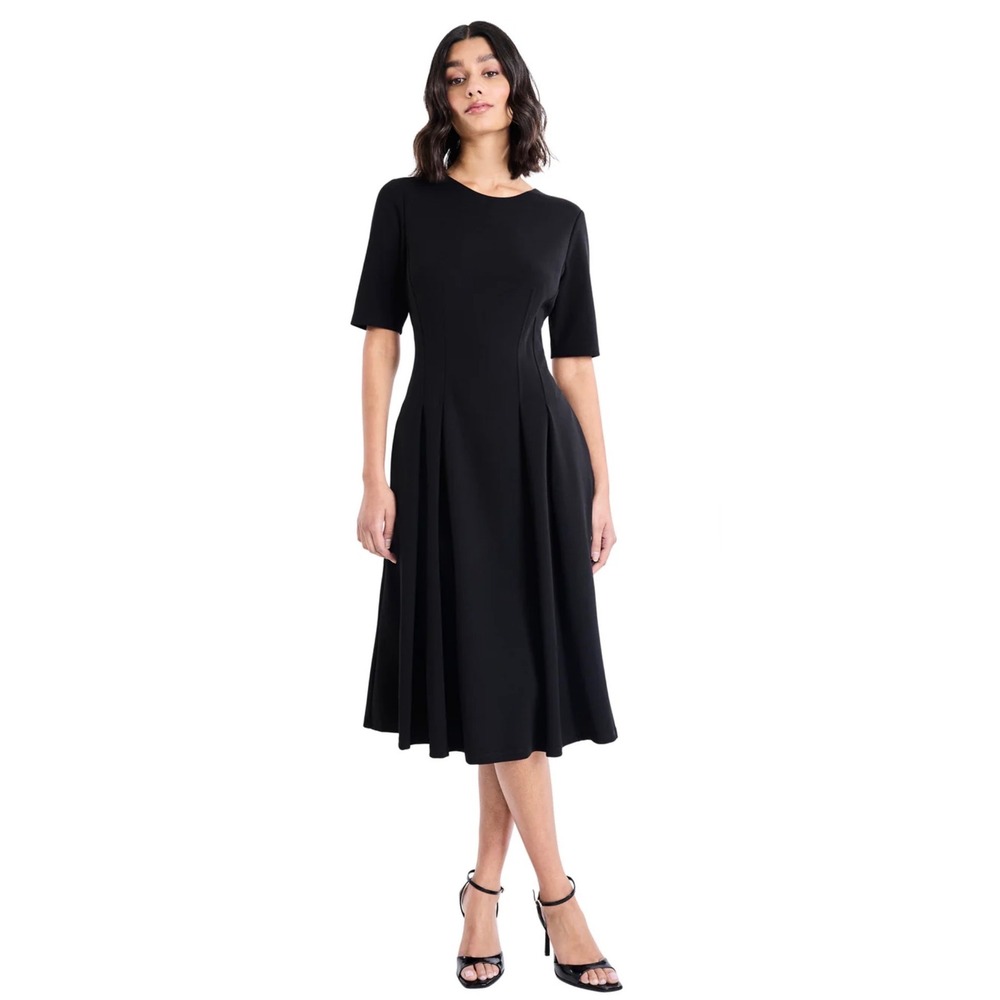 Maggy London Woman Black Short Sleeve Fit and Flare Midi Dress Size 16W NWT